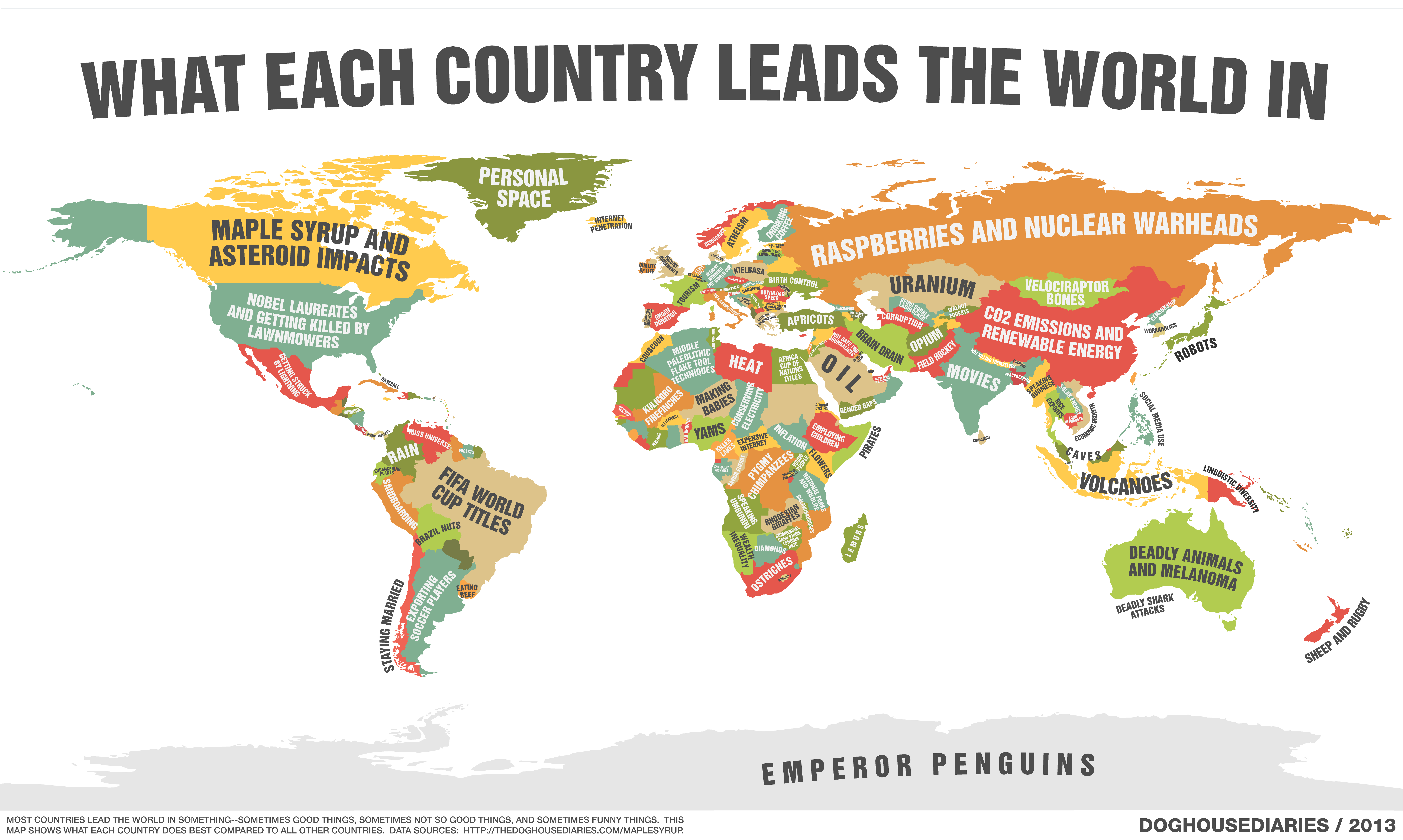 World map shows what every country does best. (Doghouse Diaries) World map shows what every country does best. (Doghouse Diaries)